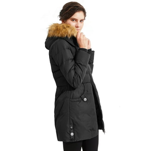 Orolay Womens Quilted Down Jacket Warm Winter Down Parka with Hood Outerwear Coats Black XS