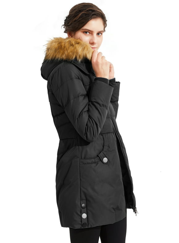 Orolay Womens Quilted Down Jacket Warm Winter Down Parka with Hood Outerwear Coats Black XS