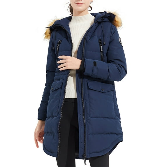 Orolay Womens Winter Down Jacket Slim Fit Down Jackets Long Sleeve Thicken Puffer Jackets Navy XL