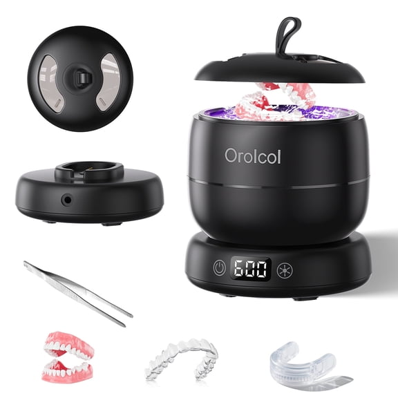 Orolcol Ultrasonic UV-C Denture Cleaner ,42KHz Retainer Cleaner Machine for Invisalign Portable Waterproof Mouth Guard Cleaner with Timer 3-Mode 180ml Night Guard Cleaner Powerful Cleaning-Best Gift