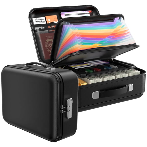 Oronfiva Fireproof Document Box, Hard Case File Box with Lock Fireproof Water Resistant Safe Box File Organizer for Important Documents Certificates Laptop Passports Black