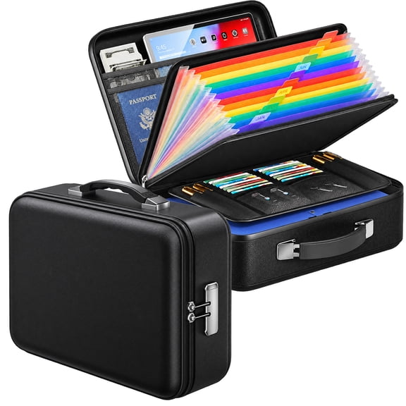Oronfiva Fireproof Document Box, Hard Case File Box with Lock Fireproof Water Resistant Safe Box File Organizer for Important Documents Certificates Laptop Passports Black
