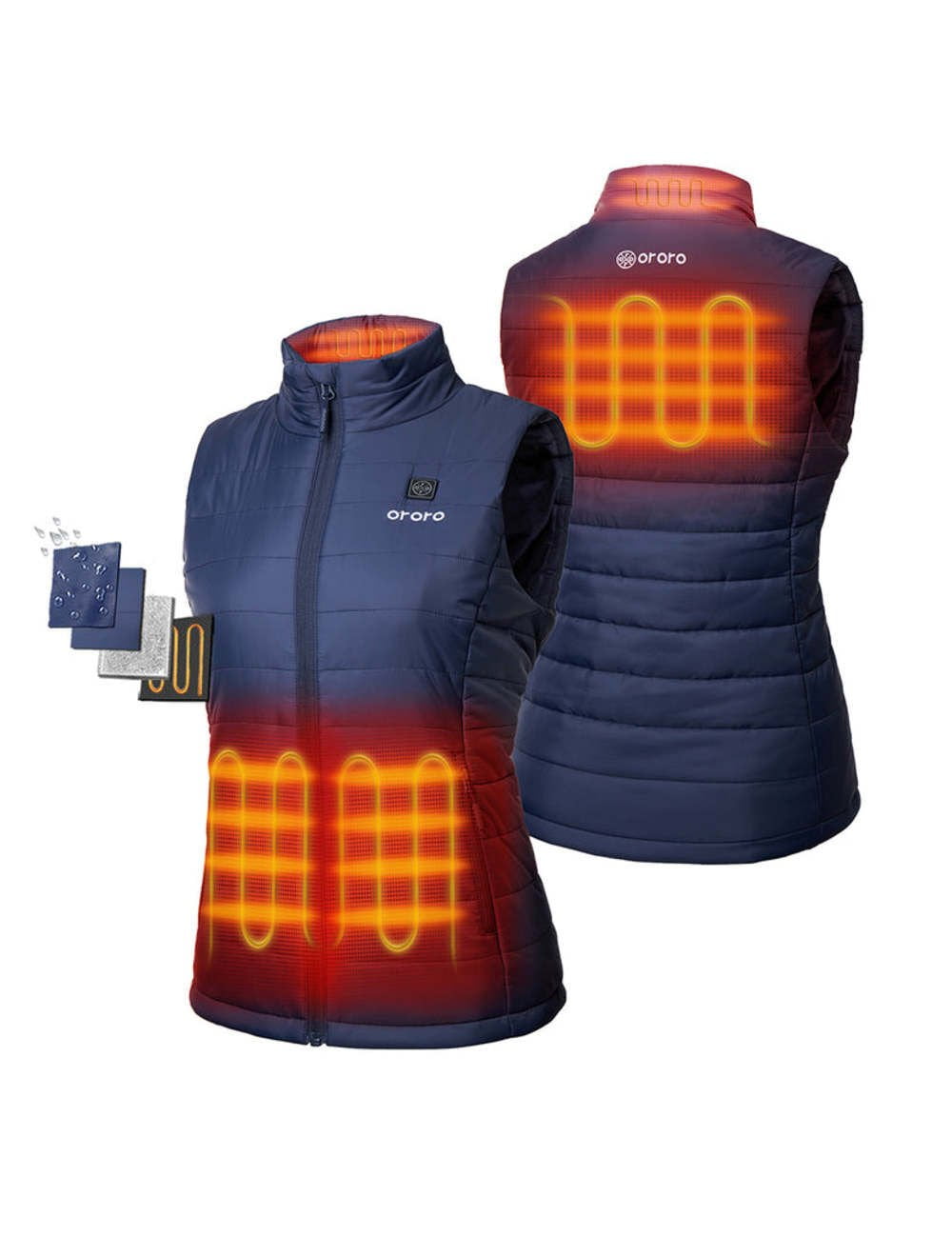 ORORO Womens Navy Blue Classic Heated Vest Kit Medium