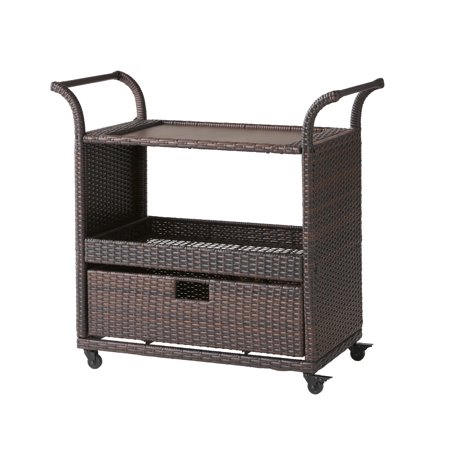 Orosei Multibrown Wicker Indoor Bar Cart with Casters