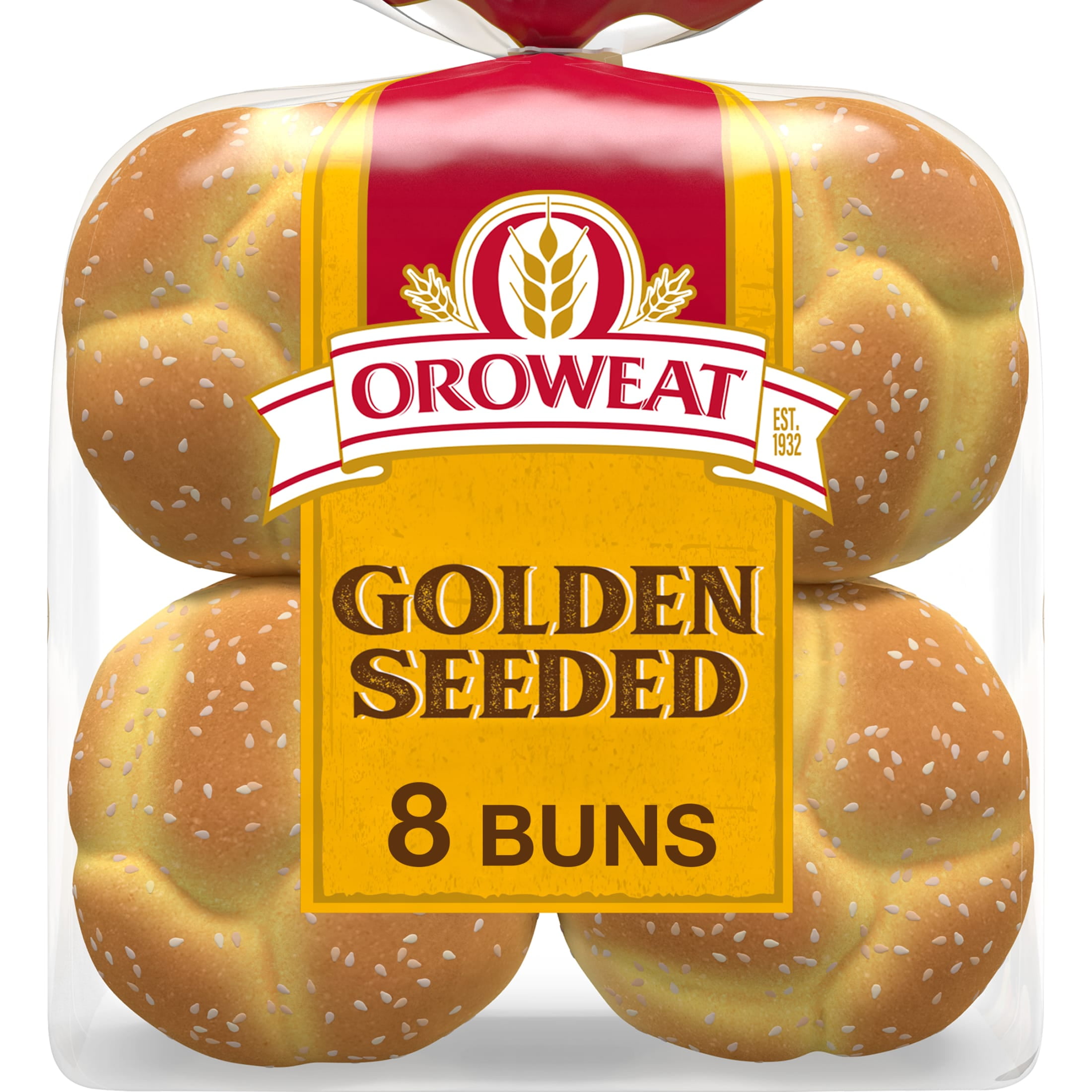 Oroweat Golden Seeded Buns, 8 count, White Hamburger Buns, 21 oz Bag
