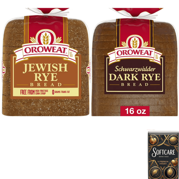 Oroweat Jewish Rye Bread, 16 oz, Plain Rye Bread | Oroweat Schwarzwalder Rye Bread, 16 oz, Dark Rye Bread