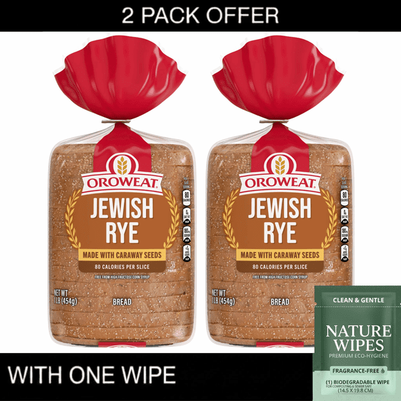 Oroweat Jewish Rye Bread, Made with Caraway Seeds, 80 Calories Per Slice,with Wipe Pack