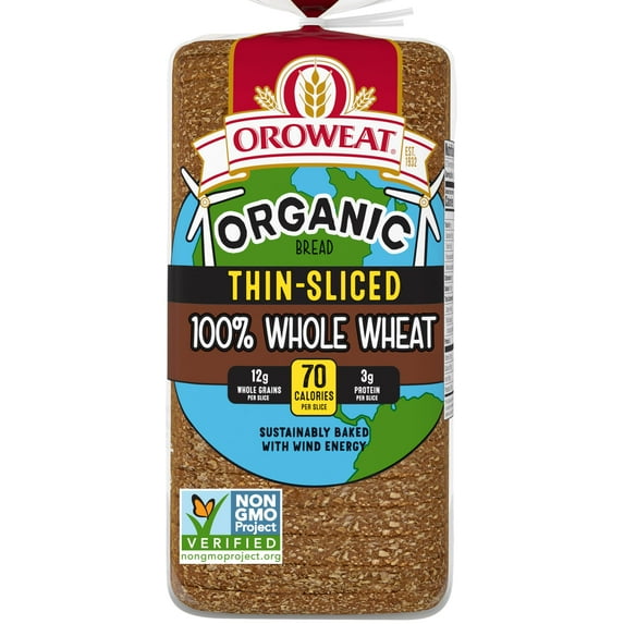 Oroweat Organic Whole Wheat Bread, 20 oz, Thin Sliced Wheat Bread, Bag