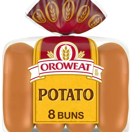 Oroweat Potato Hot Dog Buns, 8 count, Pre-sliced Hot Dog Buns, 16 oz Bag