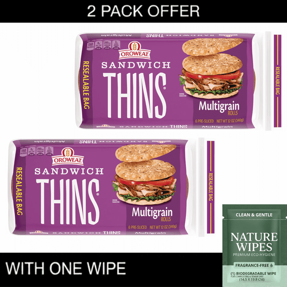 Oroweat Sandwich Thins Multigrain Rolls, & Wipe Pack 12 Oz