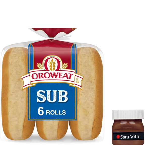 Oroweat Sub White Rolls, 6 count, Sandwich Rolls, 15 oz Bag