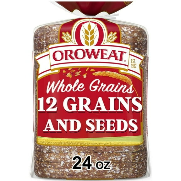 Oroweat Whole Grains 12 Grains and Seeds Bread, 24 oz, Multigrain Bread, Bag (Pack of 2)