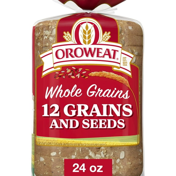 Oroweat Whole Grains 12 Grains and Seeds Bread, 24 oz, Multigrain Bread, Bag