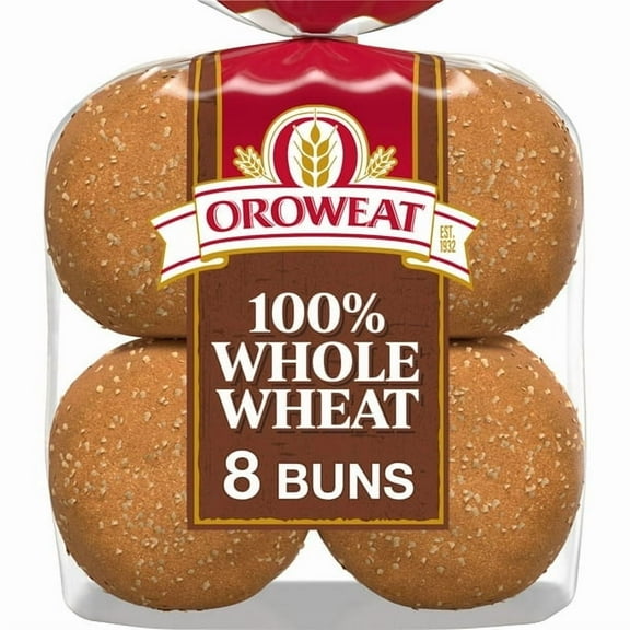 Oroweat Whole Wheat Buns, 8 count, Hamburger Buns, 21 oz Bag (Pack of 2)