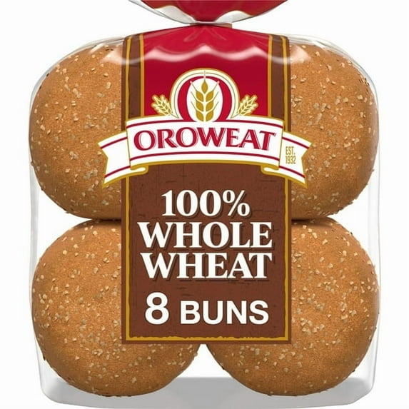 Oroweat Whole Wheat Buns, 8 count, Hamburger Buns, 21 oz Bag (Pack of 3)