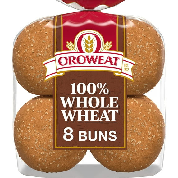 Oroweat Whole Wheat Buns, 8 count, Hamburger Buns, 21 oz Bag