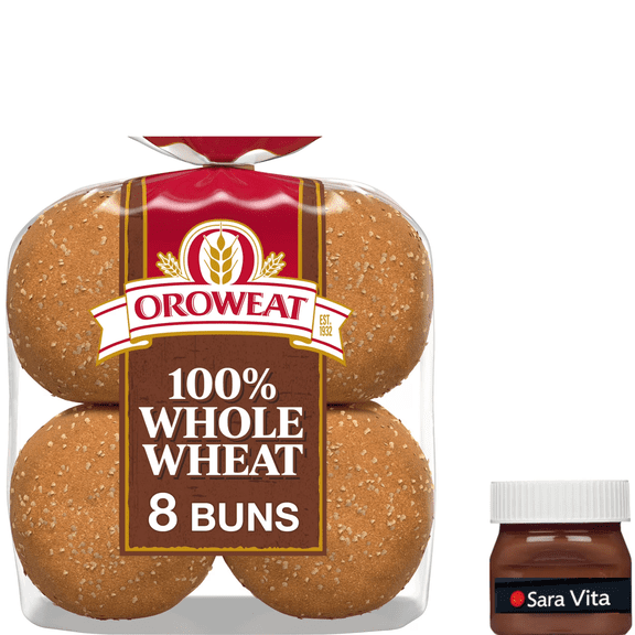 Oroweat Whole Wheat Buns, 8 count, Hamburger Buns, 21 oz Bag