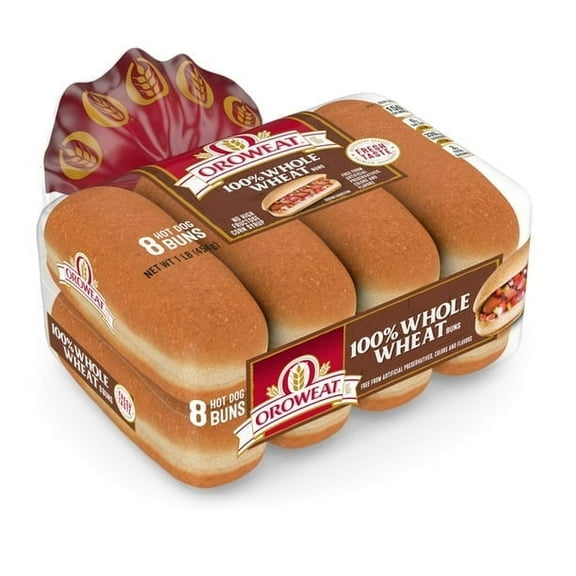 Oroweat Whole Wheat Hot Dog Buns, 8 count, Hot Dog Buns, 16 oz Bag (Pack of 3)