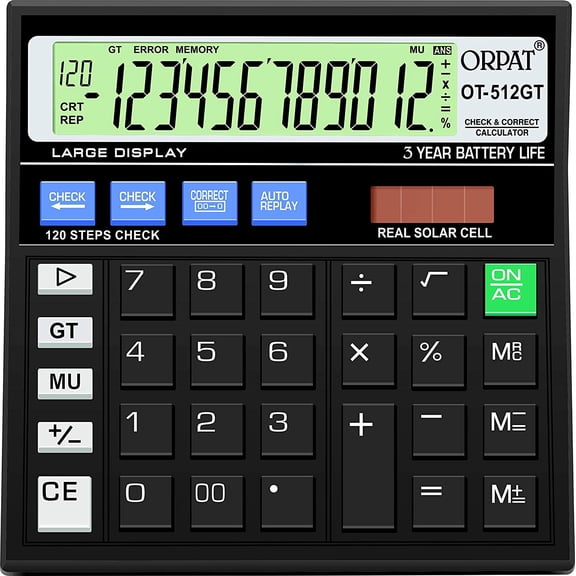 Orpat Ot 512 T Calculator | 12 Digits Display, Powered By Battery & Sola