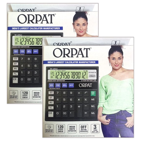 Orpat Ot-512CTN Calculator - Set Of 2 | 12 Digits Display - 120 Steps Check, Mark Up, Grand Total And Correct