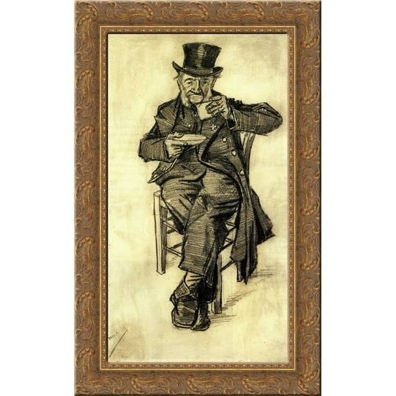 Orphan Man with Top Hat, Drinking Coffee 24x16 Gold Ornate Wood Framed Canvas Art by Vincent van Gogh