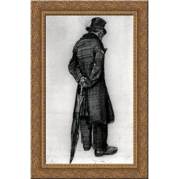 Orphan Man with Umbrella, Seen from the Back 24x16 Gold Ornate Wood Framed Canvas Art by Vincent van Gogh
