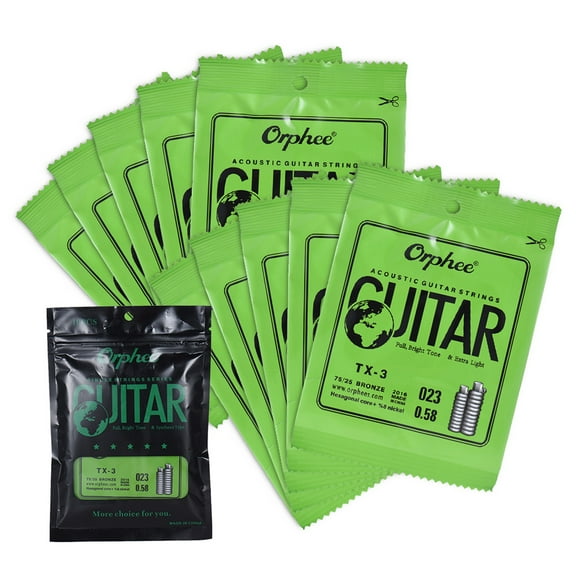 Orphee TX-3 Single String Replacement for Acoustic Folk Guitar 3rd G-String (.023) 10-Pack High-carbon Steel Core 75/25 Phosphor Bronze Extra Light Tension