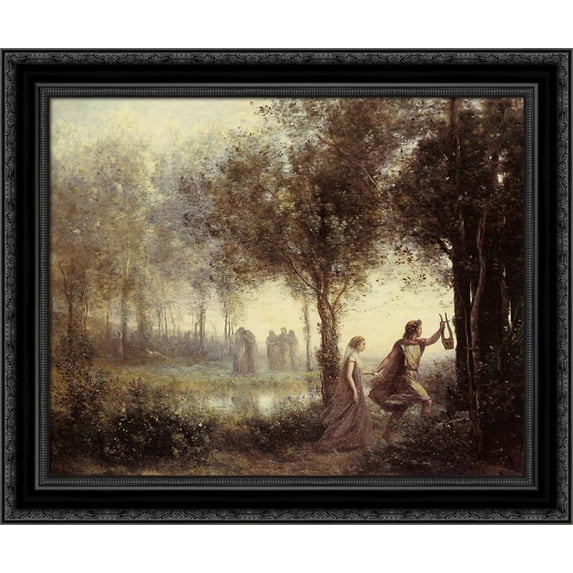 Orpheus Leading Eurydice from the Underworld 23x20 Black Ornate Wood Framed Canvas Art by Corot, Jean Baptiste Camille