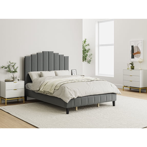 Orpheus Tufted Upholstered Platform Bed-QB, GREY