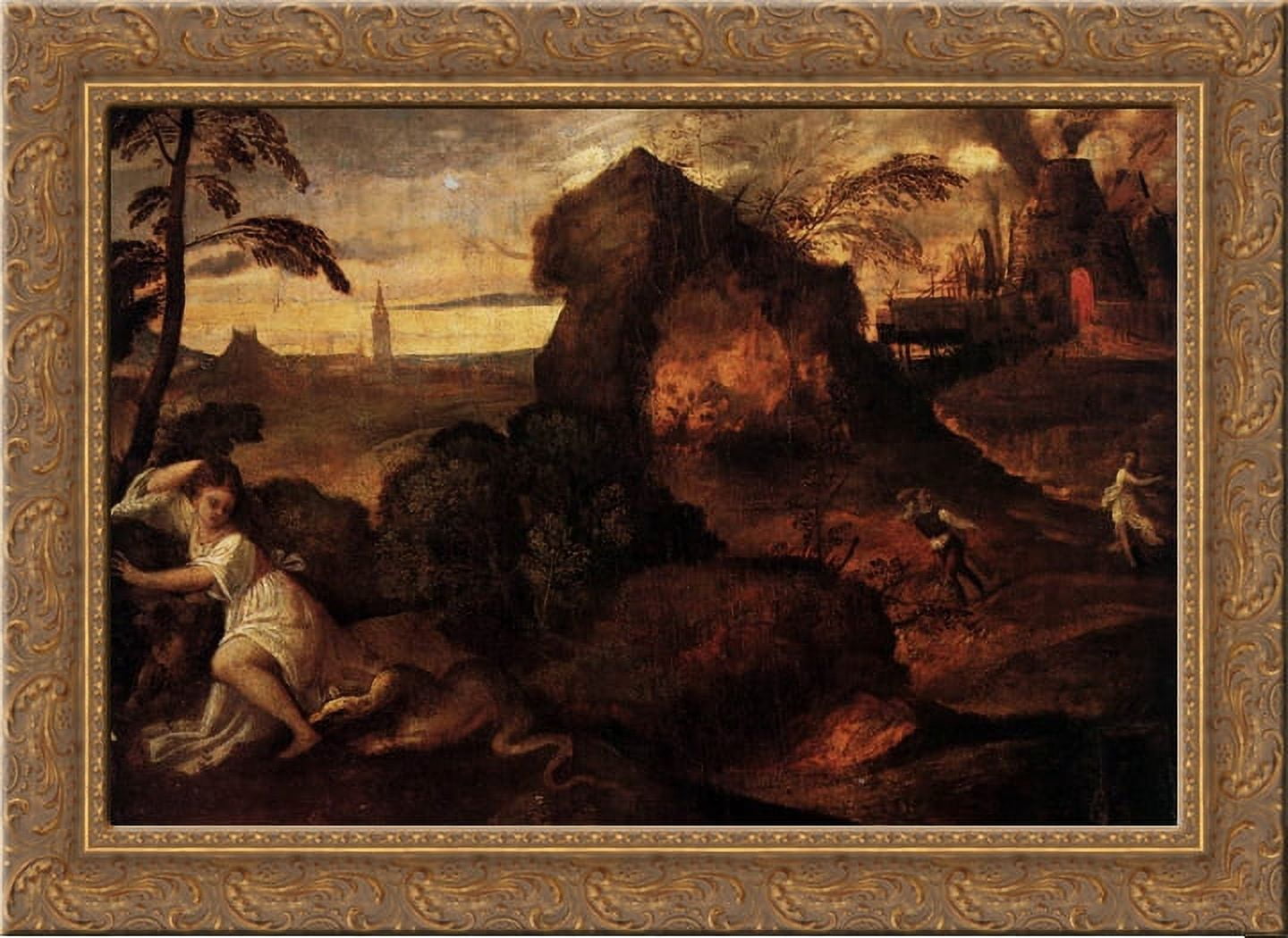 Orpheus and Eurydice 24x18 Gold Ornate Wood Framed Canvas Art by Titian ...