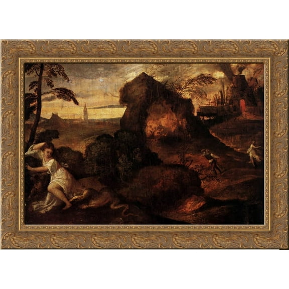 Orpheus and Eurydice 24x18 Gold Ornate Wood Framed Canvas Art by Titian