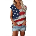 thumbnail image 1 of Orqqct Women American Flag Print Tee Short Sleeve V-Neck USA Flag Top T-Shirt, 1 of 4