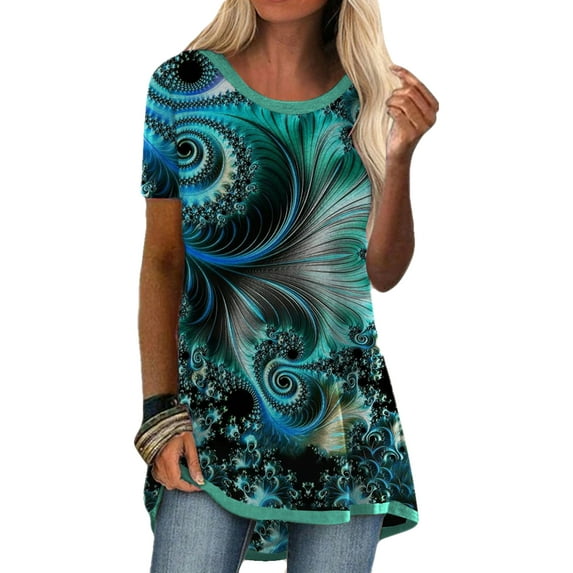 Orqqct Women Fashion Print Short Sleeve Classic Loose Fit Top T-Shirt Blouse