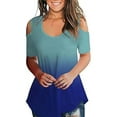 thumbnail image 1 of Orqqct Women Gradient Cold Shoulder Short Sleeve Round Neck Casual Tops, 1 of 4