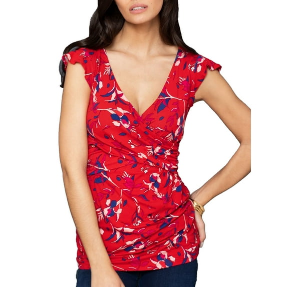 Orqqct Women Maternity Floral Print Fly Sleeve Criss Cross V-Neck Nursing Breastfeeding T-Shirt Blouse