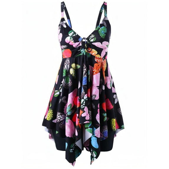 Orqqct Women Plus Size Wide Strap Padded Swimdress Printed Flowy Swimsuit L-5XL