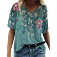 thumbnail image 1 of Orqqct Women V-Neck Floral Print Short Sleeve Multi Color Casual Loose Fit Tops, 1 of 3