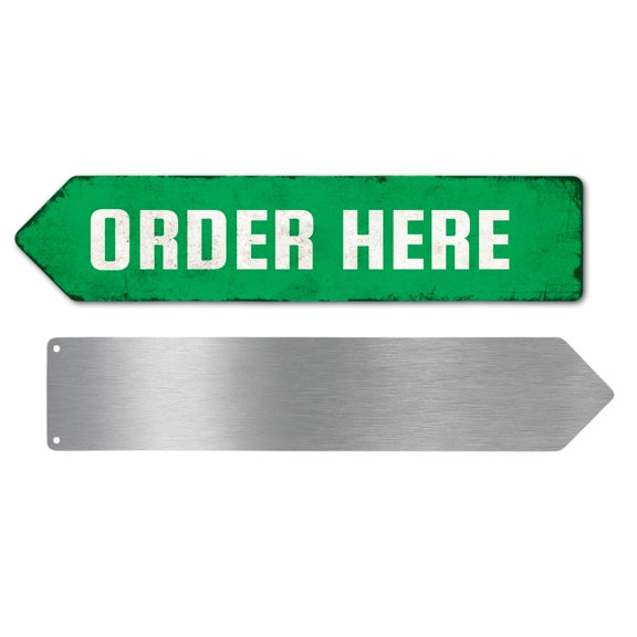 Orrder Herre Metal Sign by DC | Arrow Metal Directional Signage for Indoor & Outdoor | 3x12" Rust-Free Aluminum Sign | Food & Drink Signage UV Protected Road LEFT Arrow Sign | Made in USA