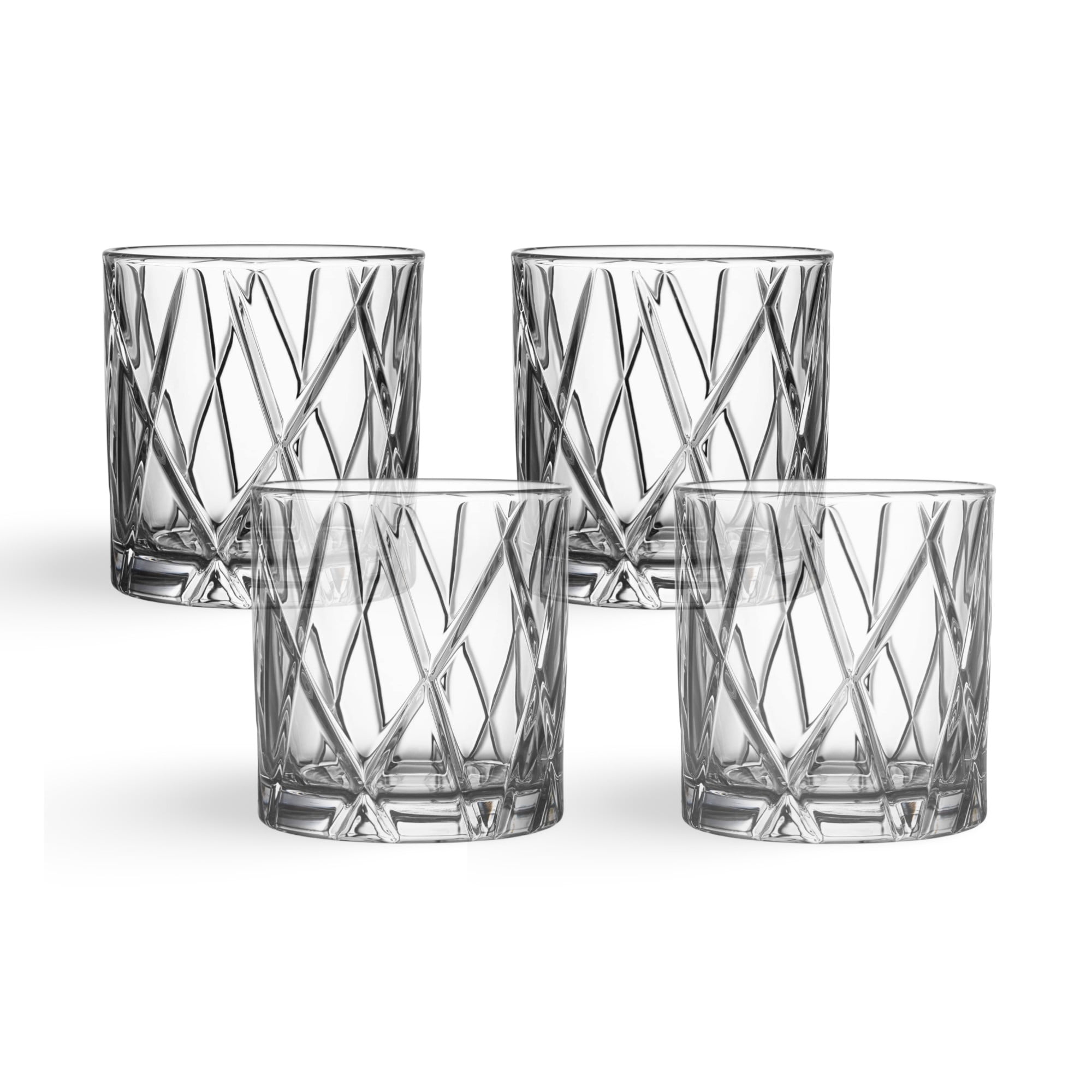 Clear Crystal Cut Lowball Whiskey Glass Set of 4