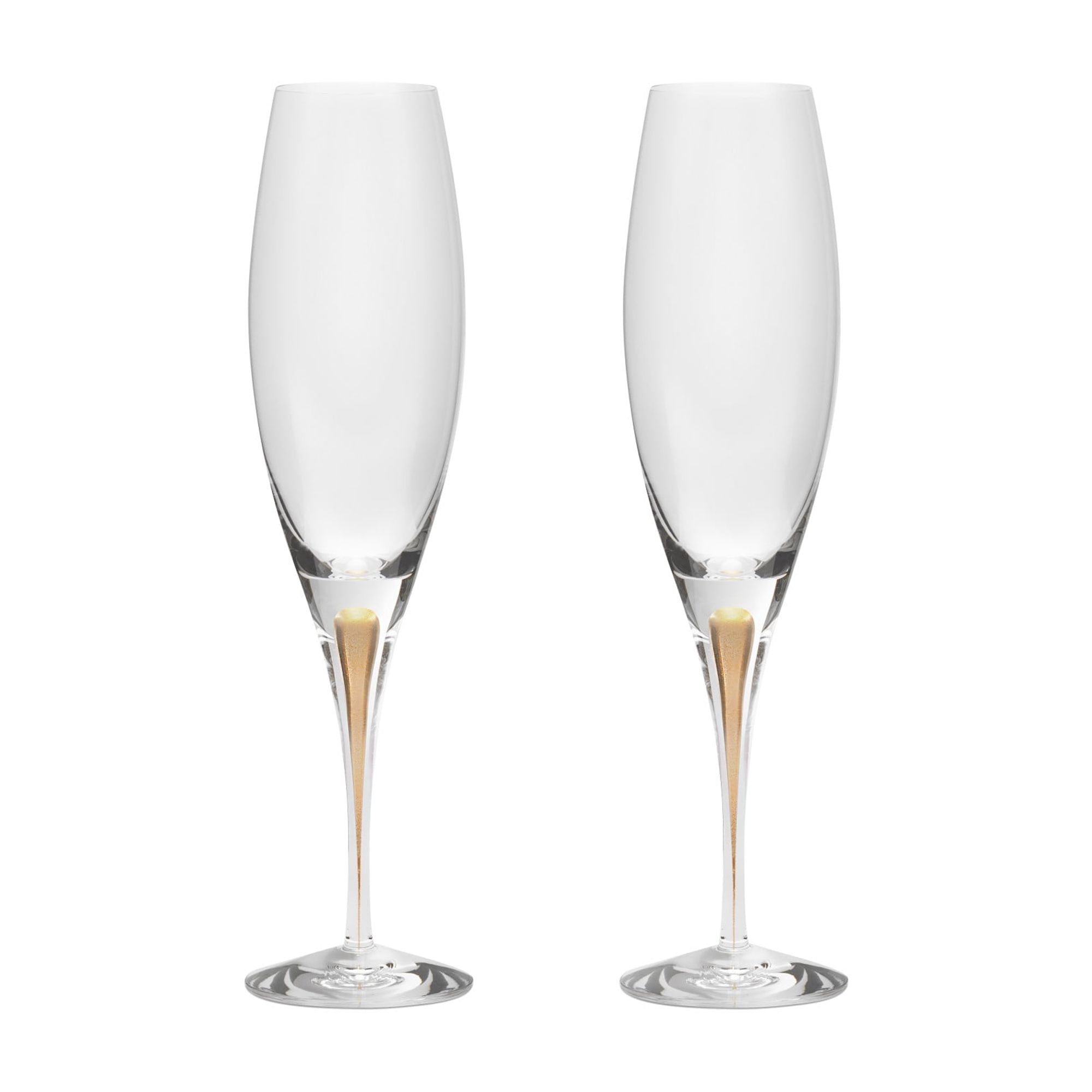 Orrefors Intermezzo Gold Crystal Flute Champagne Glass (Set of Two)