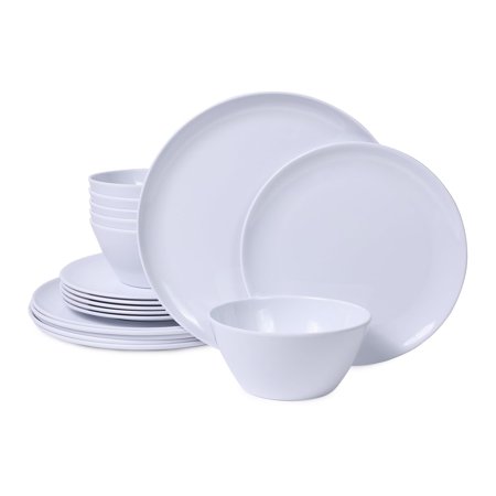 Orrhomi 18-Piece White Dinnerware Set - Melamine Plates and Bowls Set, Modern Restaurant Lightweight Dinner Set, Service for 6, Unbreakable Dishes for Outdoor Camping RV