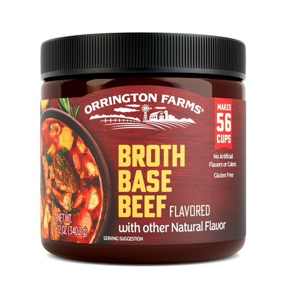 Orrington Farms Beef Flavored Broth Base & Seasoning New 12 oz. Jar, Shelf Stable, Contains Salt