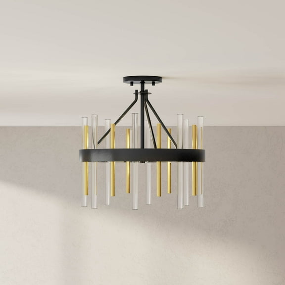 Orrizo Collection 16 in. Three-Light Black Luxe Semi-Flush Convertible