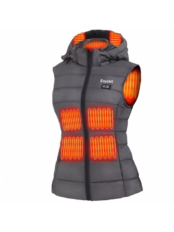 Heated Vest for Women - Detachable Heated Hood with 7.4V 16000mAh Battery Pack, Women's Heated Vest -Dark Gray, L