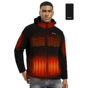 ORRNIKKO Men's Heated Fleece Jacket with 20000mAh Battery Fleece Hoodie Black 2XL