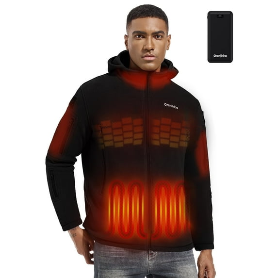 Orrnikko Men's Heated Fleece Jacket with Battery Winter Outdoor Jacket Black XL