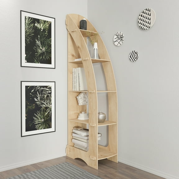 Orsa 71'' Corner Bookcase Modern Bookshelf Display Unit Natural Oak Finish
