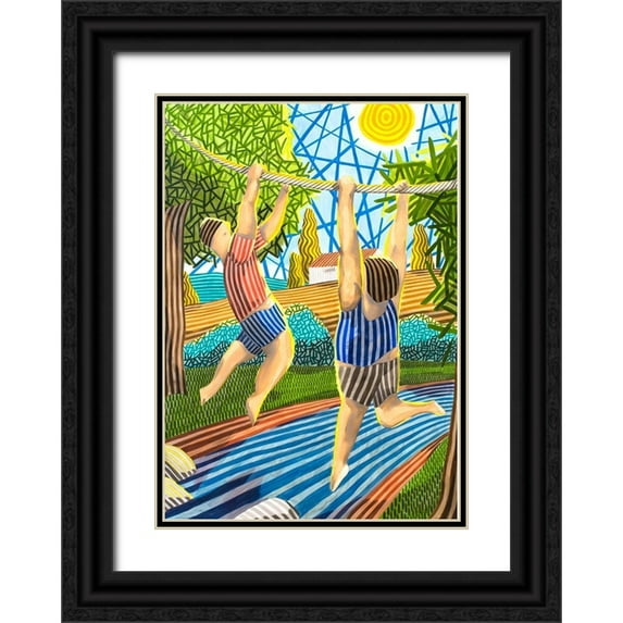 Ortas, Javier 11x14 Black Ornate Wood Framed with Double Matting Museum Art Print Titled - Dos Chicos jugando en el rio