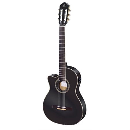 Ortega Family Series Pro RCE145LBK Thinline Acoustic-Electric Left-Handed Nylon Guitar Gloss Black