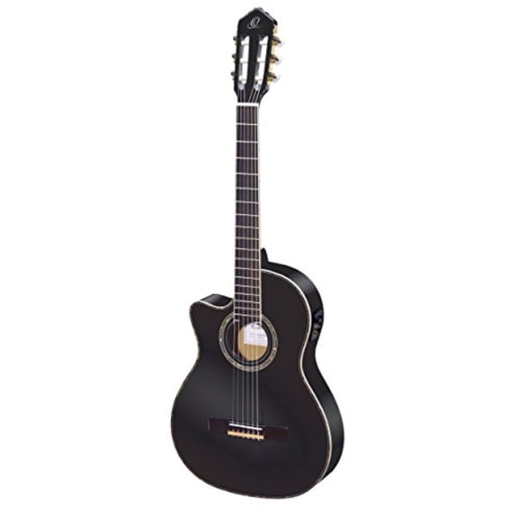 Ortega Family Series Pro RCE145LBK Thinline Acoustic-Electric Left-Handed Nylon Guitar Gloss Black